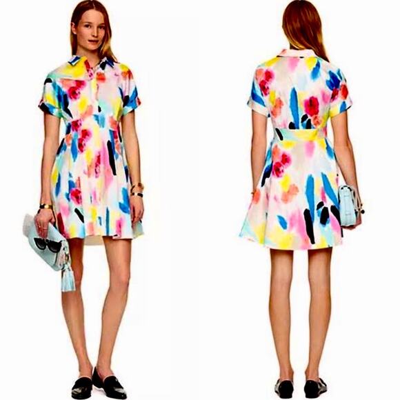$398 Kate Spade s/s Watercolor Shirt Dress Flavor of the Month Multi color Sz 6 - Picture 1 of 6